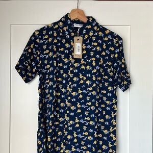 Her Pony The Label Phoebe Men’s Shirt in Blue/Yellow Floral NWT